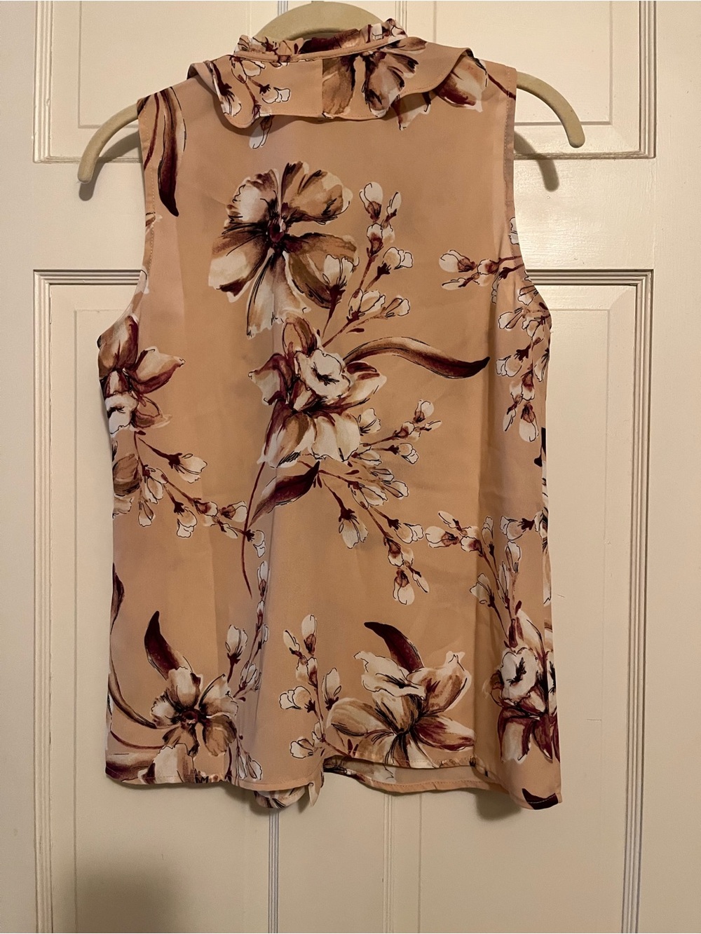 Karl Lagerfeld Blush Pink Floral Ruffle-Neck Sleeveless Camisole